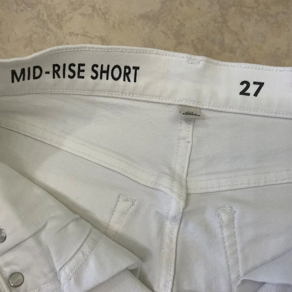 J Crew Women’s Mid Rise Denim Shorts Size 27 White Frayed Hem